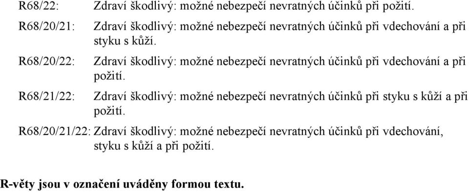 Zdraví škodlivý: možné nebezpečí nevratných účinků při vdechování a při Zdraví škodlivý: možné nebezpečí nevratných