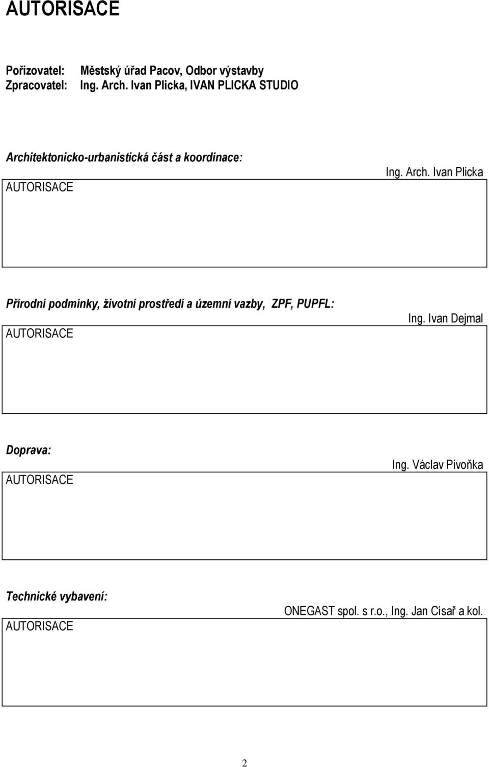 tektonicko-urbanistická část a koordinace: AUTORISACE Ing. Arch.