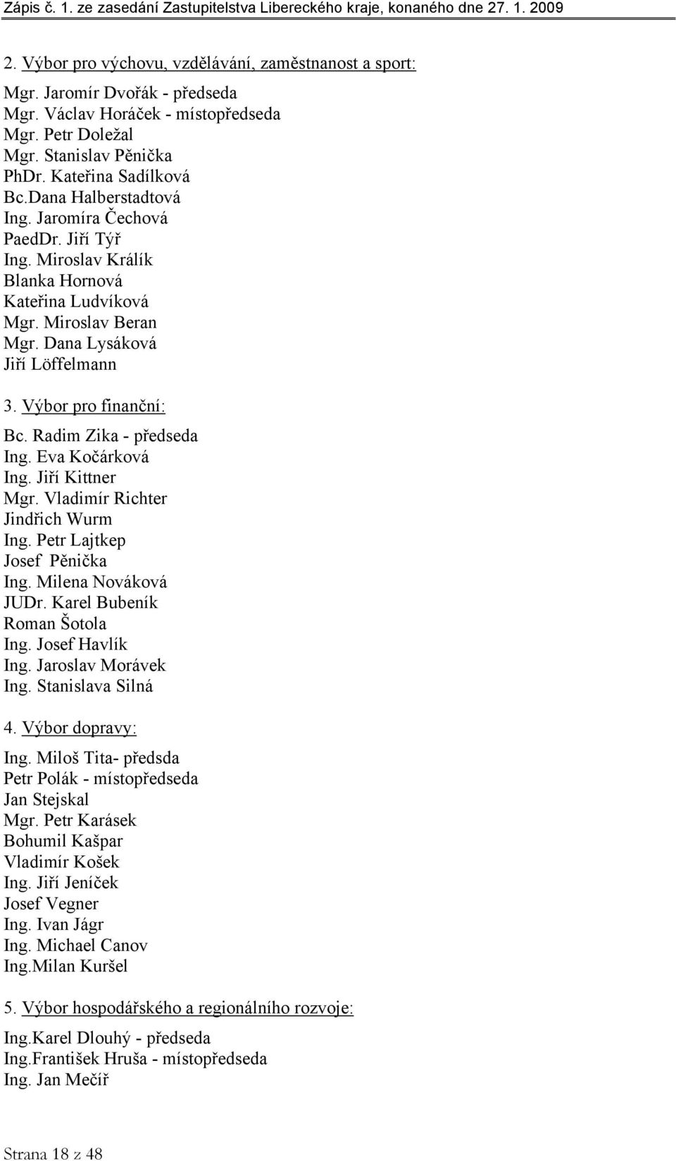 Radim Zika - předseda Ing. Eva Kočárková Ing. Jiří Kittner Mgr. Vladimír Richter Jindřich Wurm Ing. Petr Lajtkep Josef Pěnička Ing. Milena Nováková JUDr. Karel Bubeník Roman Šotola Ing.