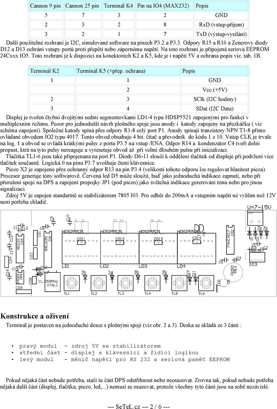 Toto rozhraní je k dispozici na konektorech K a K5, kde je i napětí 5V a ochrana popis viz. tab. 1B. Terminál K Terminál K5 (+přep.