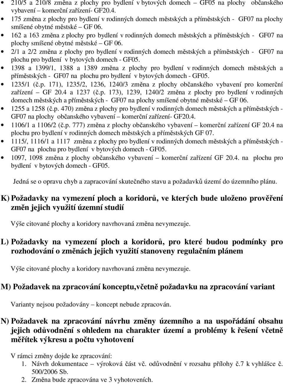 162 a 163 změna z plochy pro bydlení v rodinných domech městských a příměstských - GF07 na plochy smíšené obytné městské GF 06.