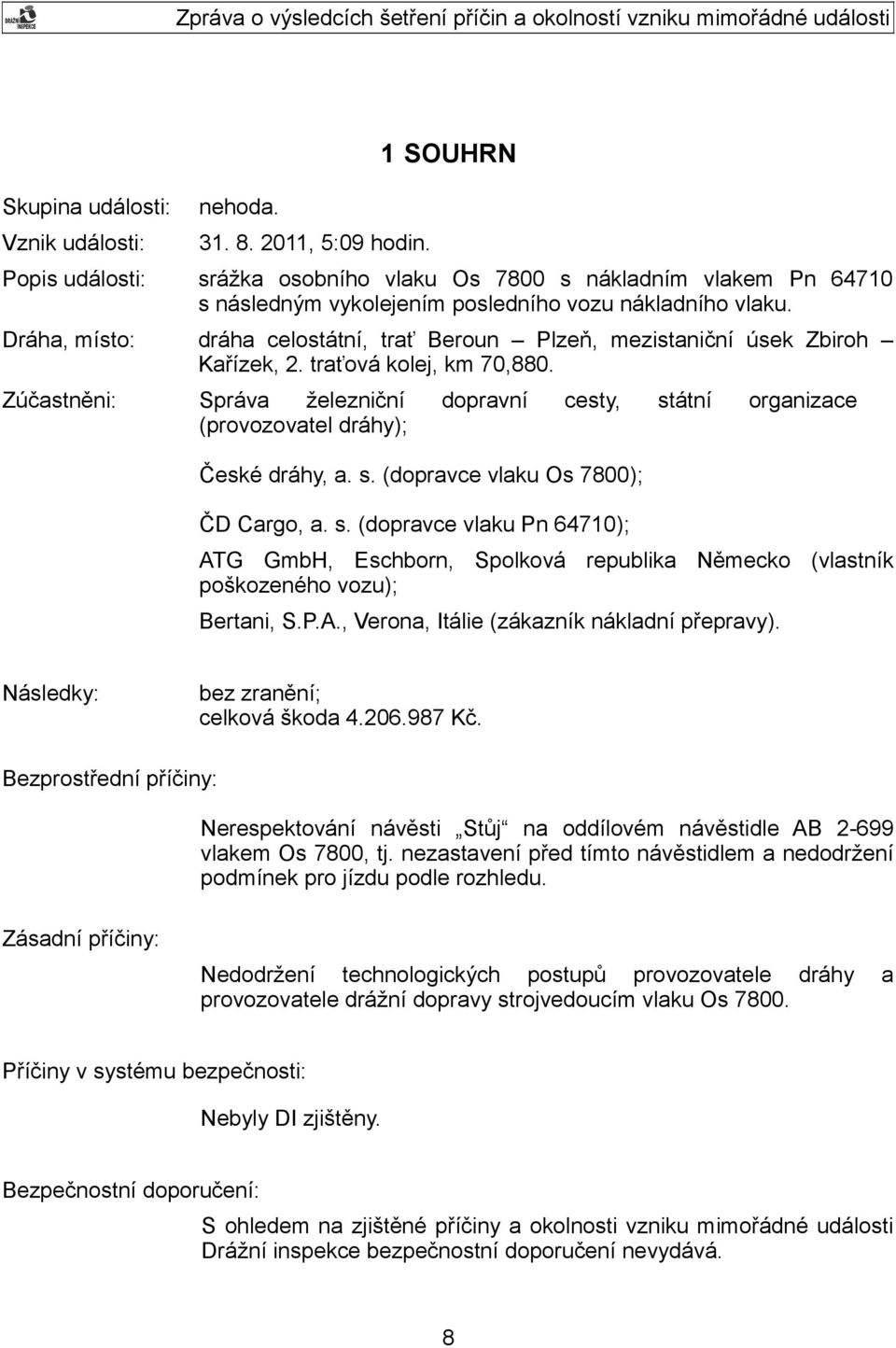 Dráha, místo: dráha celostátní, trať Beroun Plzeň, mezistaniční úsek Zbiroh Kařízek, 2. traťová kolej, km 70,880.