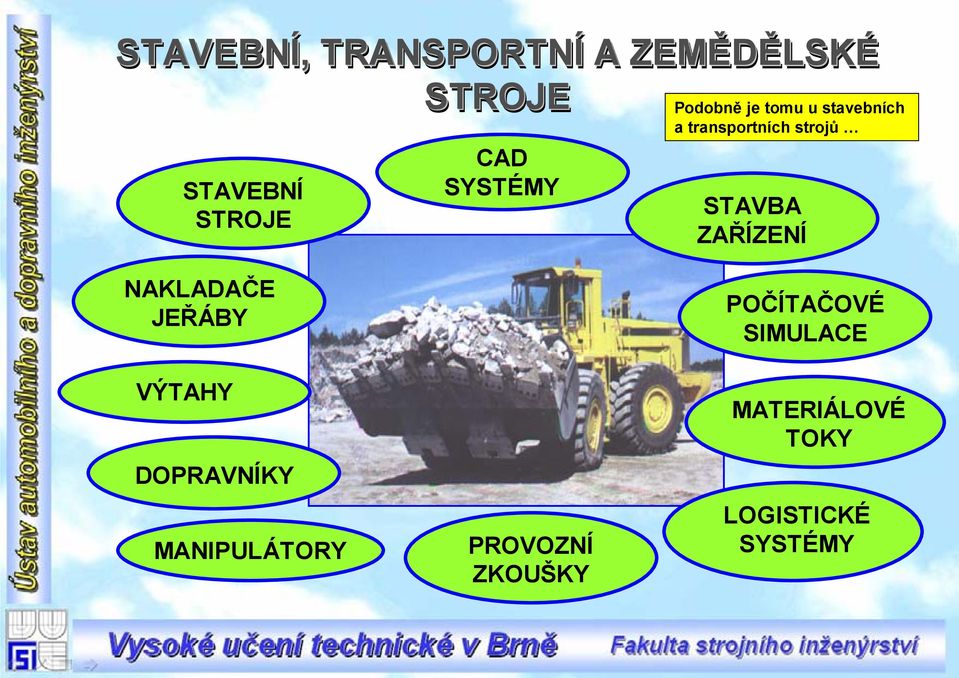 STAVBA ZAŘÍZENÍ NAKLADAČE JEŘÁBY VÝTAHY DOPRAVNÍKY MANIPULÁTORY