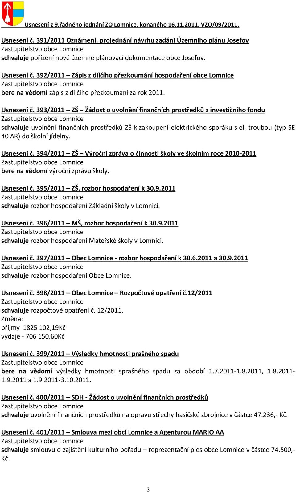 393/2011 ZŠ Žádost o uvolnění finančních prostředků z investičního fondu schvaluje uvolnění finančních prostředků ZŠ k zakoupení elektrického sporáku s el. troubou (typ SE 40 AR) do školní jídelny.