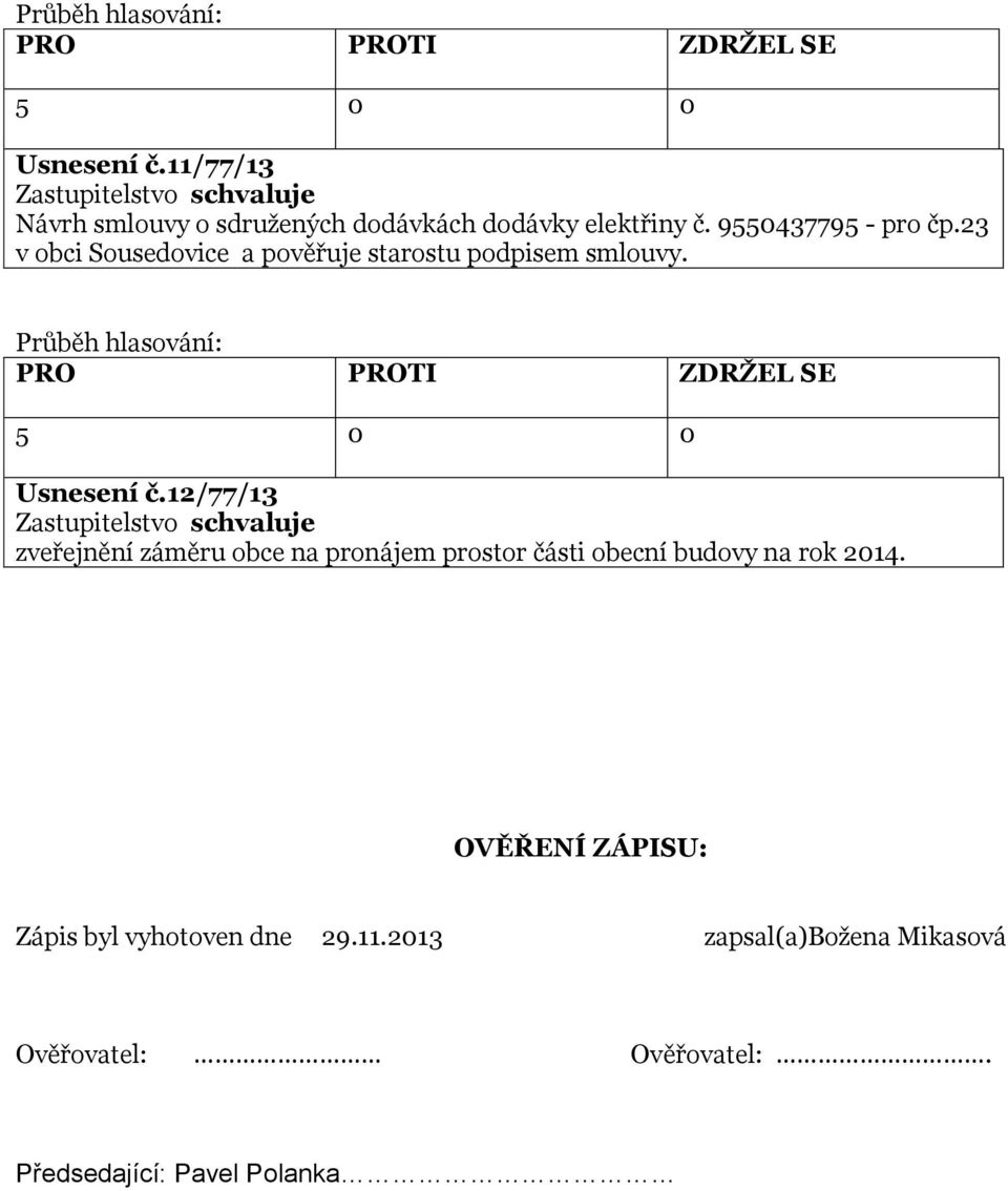 12/77/13 zveřejnění záměru obce na pronájem prostor části obecní budovy na rok 2014.