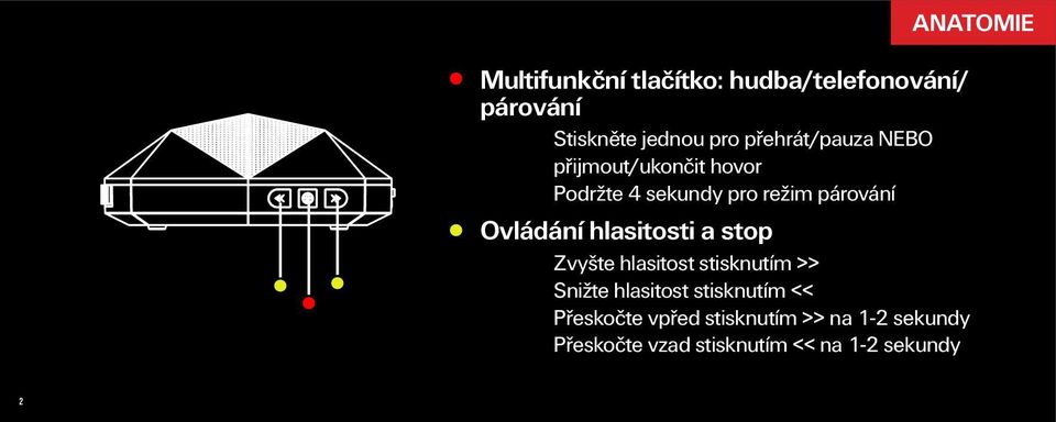 Ovládání hlasitosti a stop Zvyšte hlasitost stisknutím >> Snižte hlasitost