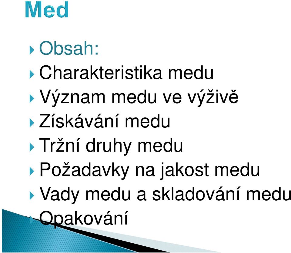 druhy medu Požadavky na jakost medu