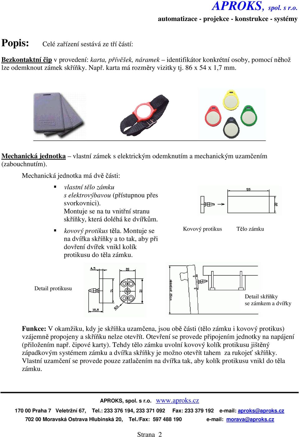 Zámek se zabudovanou proximity čtečkou - PDF Stažení zdarma