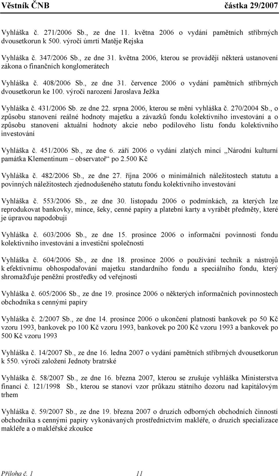 výročí narození Jaroslava Ježka Vyhláška č. 431/2006 Sb. ze dne 22. srpna 2006, kterou se mění vyhláška č. 270/2004 Sb.