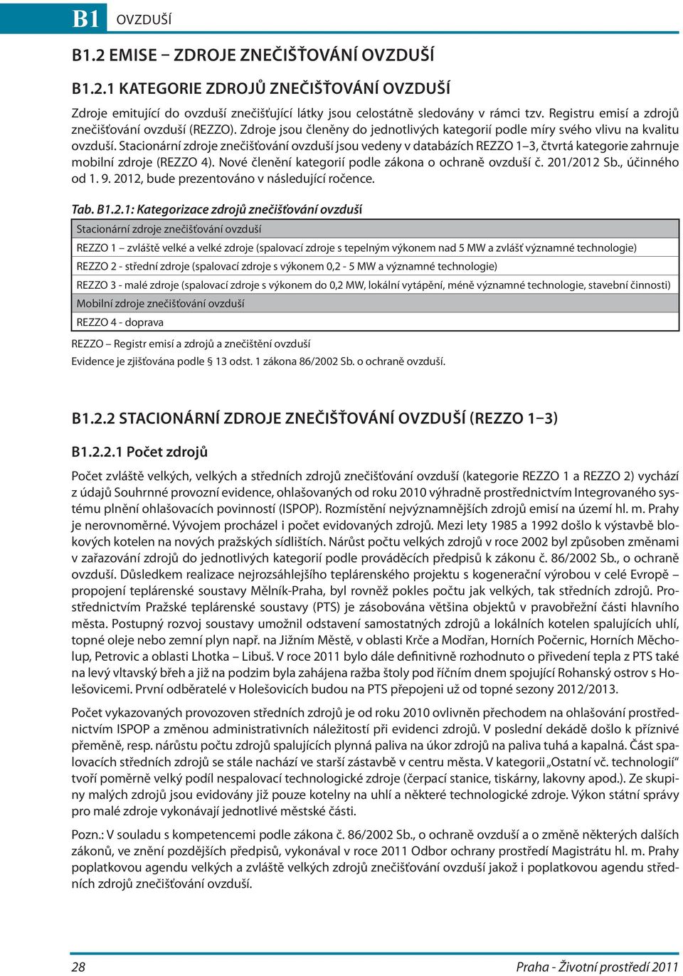 Stacionární zdroje znečišťování ovzduší jsou vedeny v databázích REZZO 1 3, čtvrtá kategorie zahrnuje mobilní zdroje (REZZO 4). Nové členění kategorií podle zákona o ochraně ovzduší č. 201/2012 Sb.