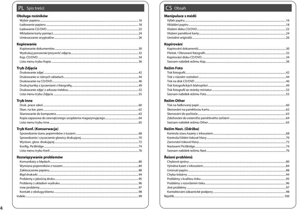 ..46 Drukuj kartkę z życzeniami z fotografią...49 Drukowanie zdjęć z arkusza indeksu...52 Lista menu trybu Zdjęcia...55 Tryb Inne Druk. prace szkol...60 Skan. na kar. pam...62 Skanowanie do komputera.