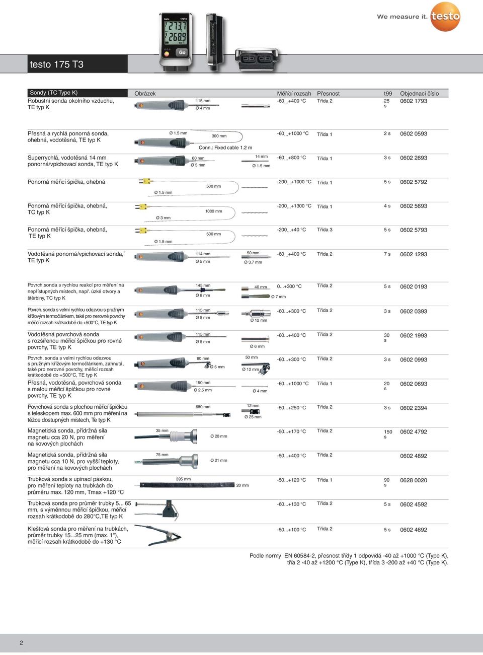 ..+1000 C Třída 1 0602 5792 500 mm Ponorná měřící špička, ohebná, TC typ K 1000 mm -200...+1300 C Třída 1 4 s 0602 5693 Ponorná měřící špička, ohebná, 500 mm -200.