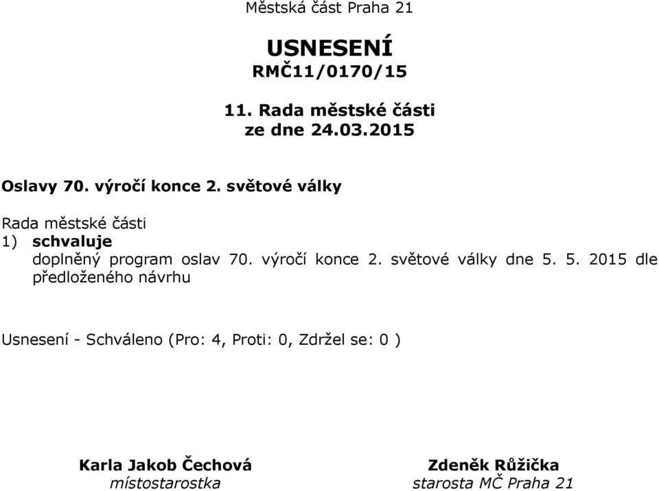 program oslav 70. výročí konce 2.