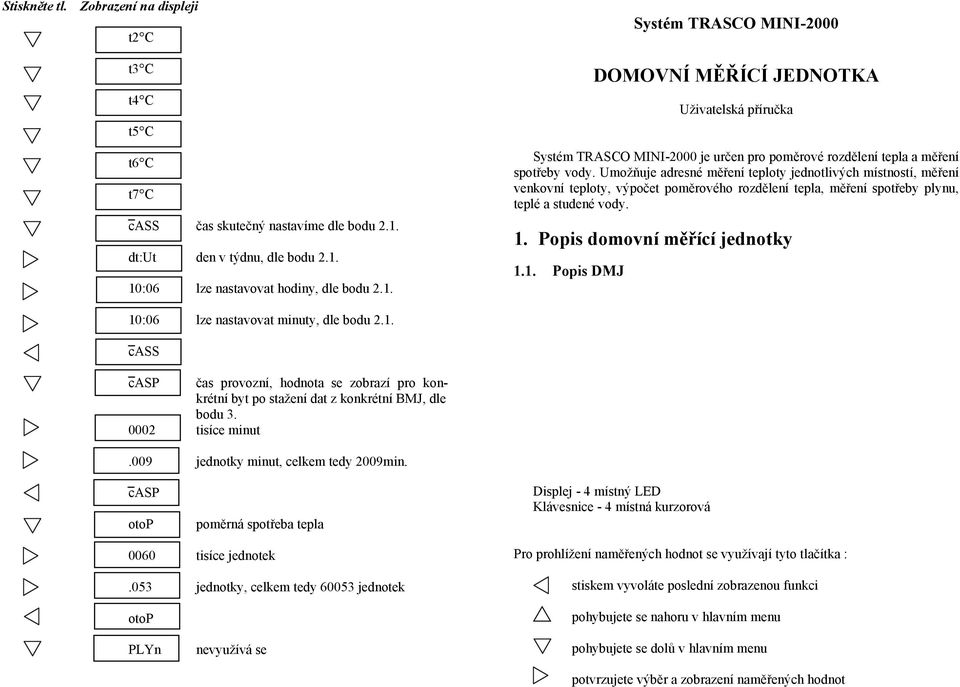 Systém TRASCO MINI-2000 DOMOVNÍ MĚŘÍCÍ JEDNOTKA Uživatelská příručka Systém TRASCO MINI-2000 je určen pro poměrové rozdělení tepla a měření spotřeby vody.