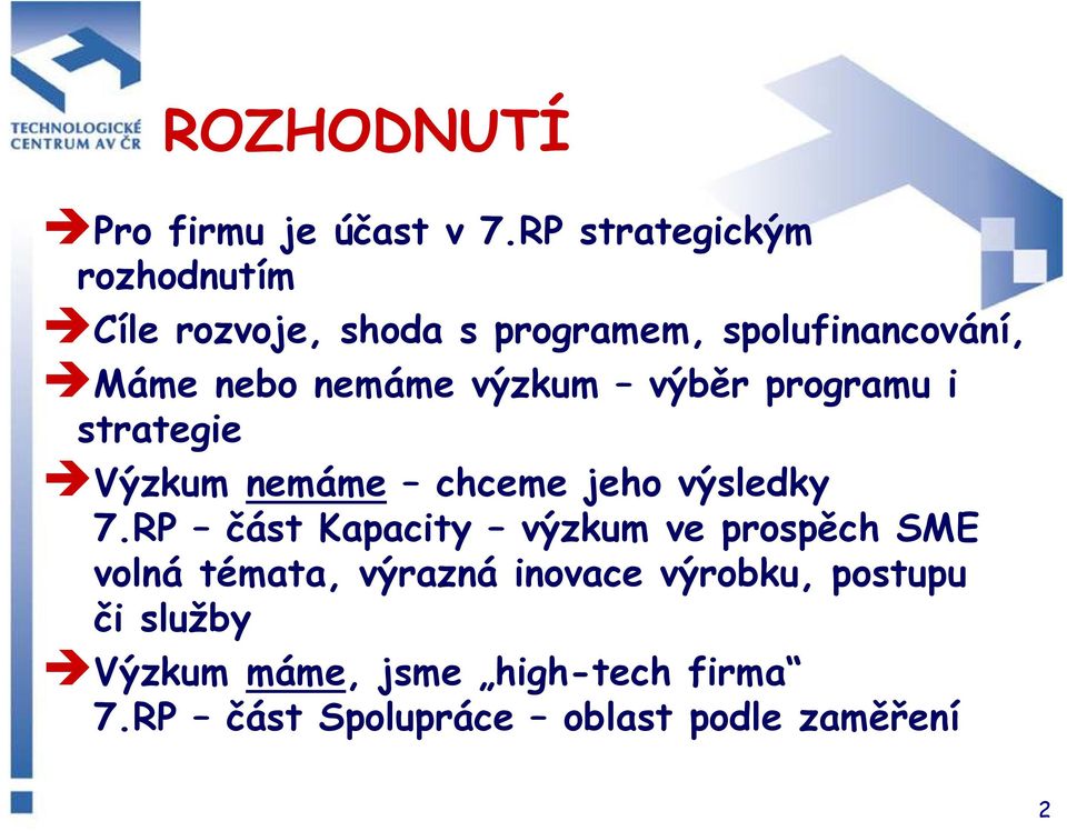 nemáme výzkum výběr programu i strategie Výzkum nemáme chceme jeho výsledky 7.