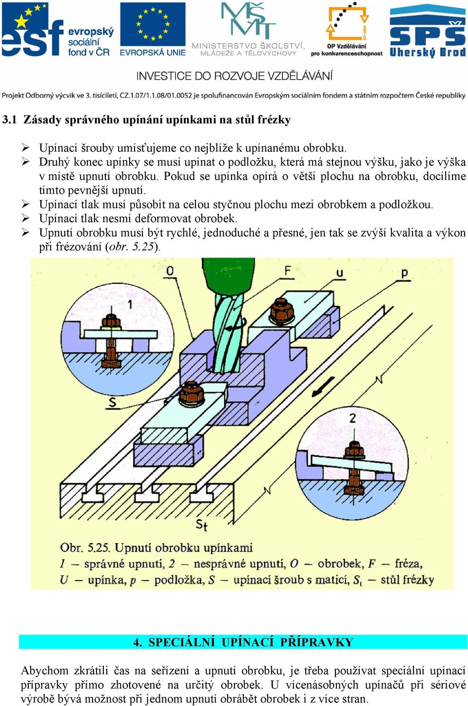 Upínací tlak musí působit na celou styčnou plochu mezi obrobkem a podložkou. Upínací tlak nesmí deformovat obrobek.