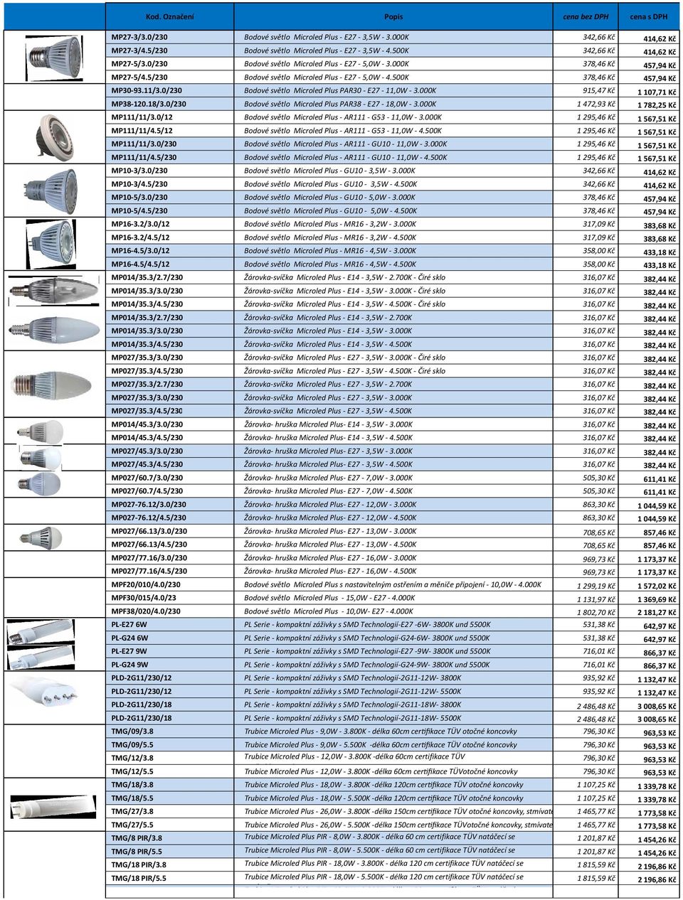 11/3.0/230 Bodové světlo Microled Plus PAR30 - E27-11,0W - 3.000K 915,47 Kč 1 107,71 Kč MP38-120.18/3.0/230 Bodové světlo Microled Plus PAR38 - E27-18,0W - 3.000K 1 472,93 Kč 1 782,25 Kč MP111/11/3.