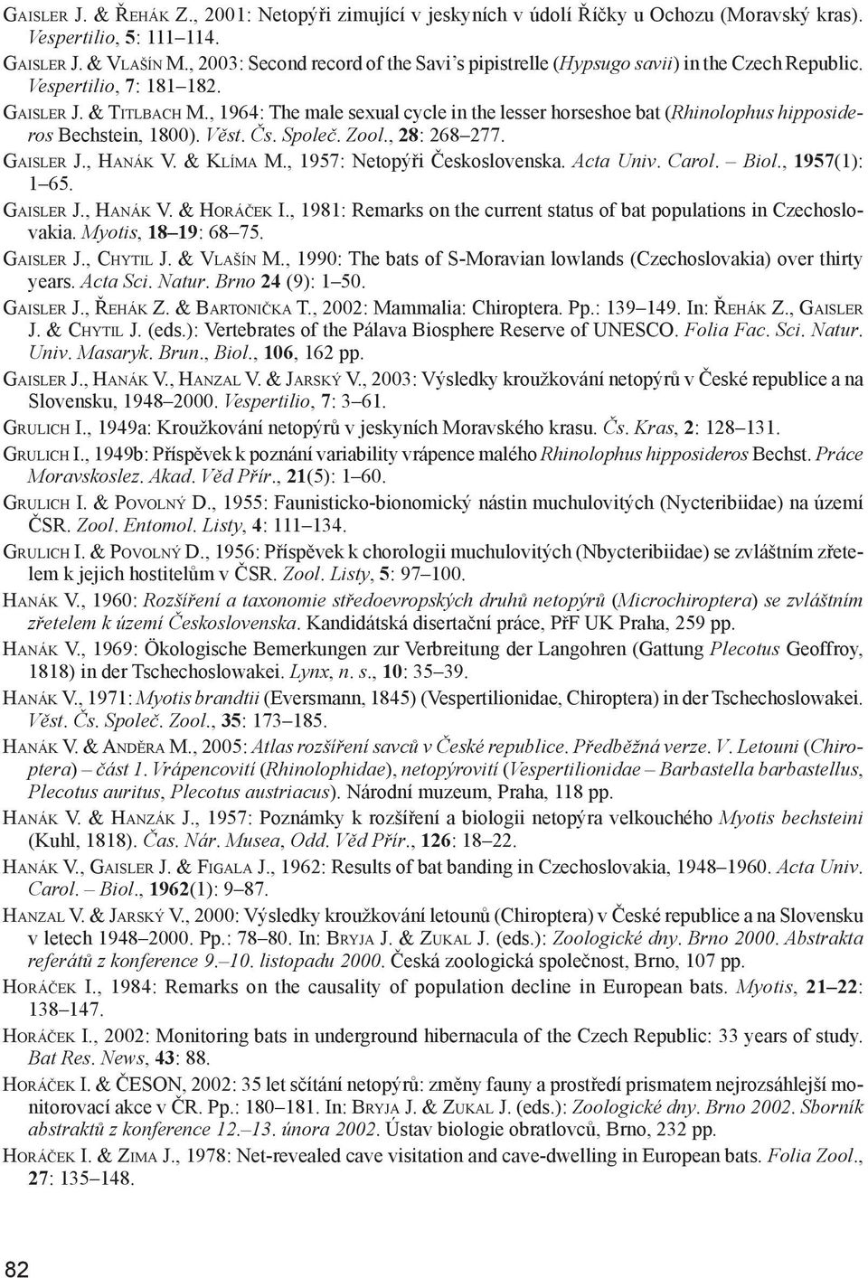 , 1964: The male sexual cycle in the lesser horseshoe bat (Rhinolophus hipposideros Bechstein, 1800). Věst. Čs. Společ. Zool., 28: 268 277. GAISLER J., HANÁK V. & KLÍMA M.