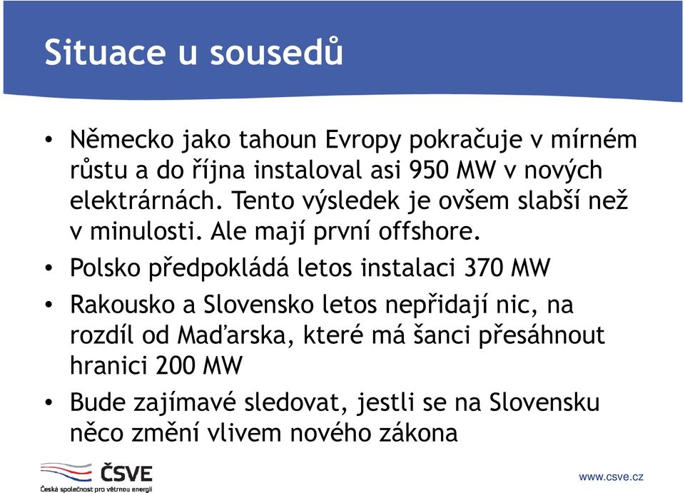 Polsko předpokládá letos instalaci 370 MW Rakousko a Slovensko letos nepřidají nic, na rozdíl od Maďarska,