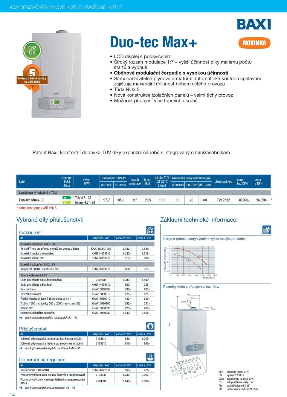 panelů velmi tichý provoz Možnost připojení více topných okruhů Patent Baxi: komfortní dodávka TUV díky expanzní nádobě s integrovaným minizásobníkem kotel energetická třída výkon [kw] účinnost při