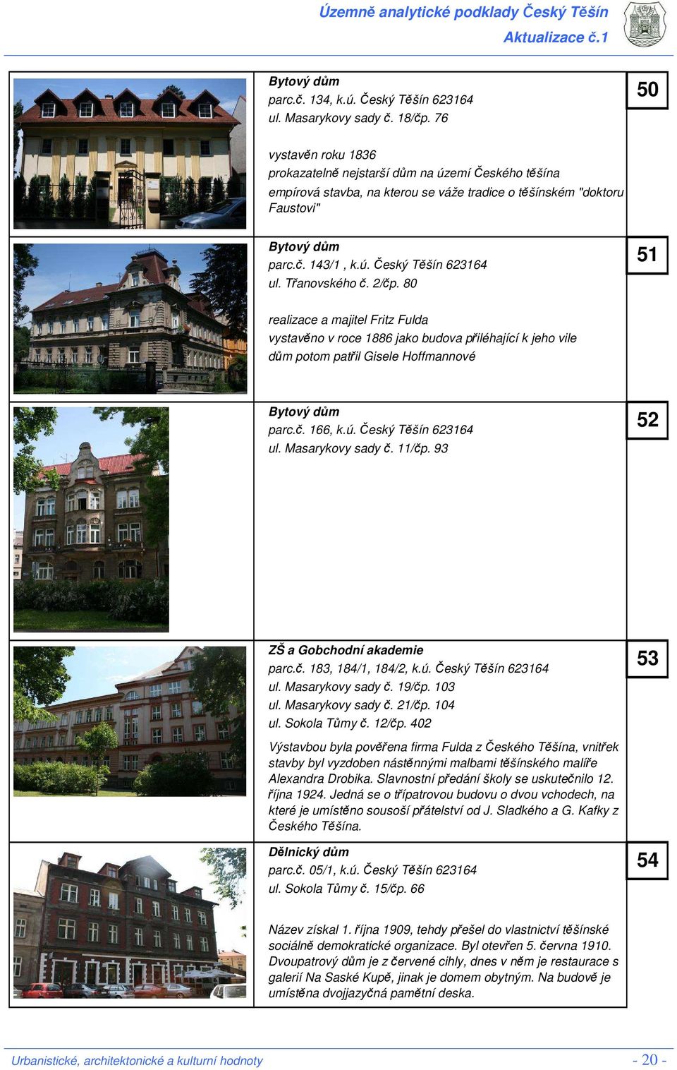Třanovského č. 2/čp. 80 51 realizace a majitel Fritz Fulda vystavěno v roce 1886 jako budova přiléhající k jeho vile dům potom patřil Gisele Hoffmannové parc.č. 166, k.ú. Český Těšín 623164 ul.