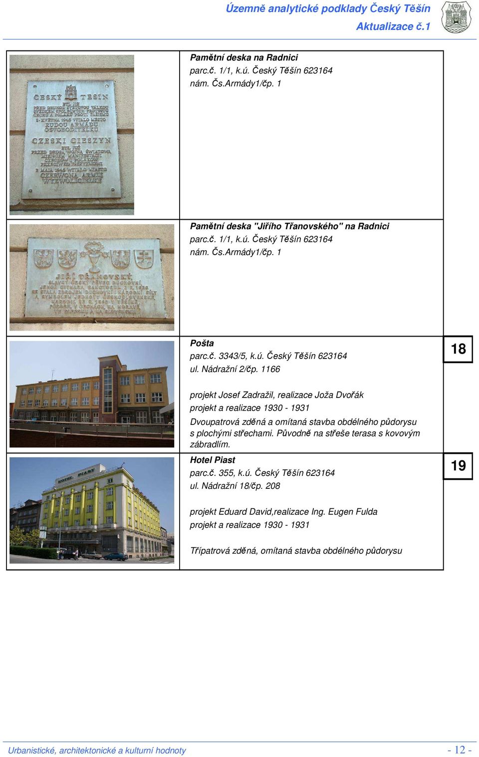1166 18 projekt Josef Zadražil, realizace Joža Dvořák projekt a realizace 1930-1931 Dvoupatrová zděná a omítaná stavba obdélného půdorysu s plochými střechami.