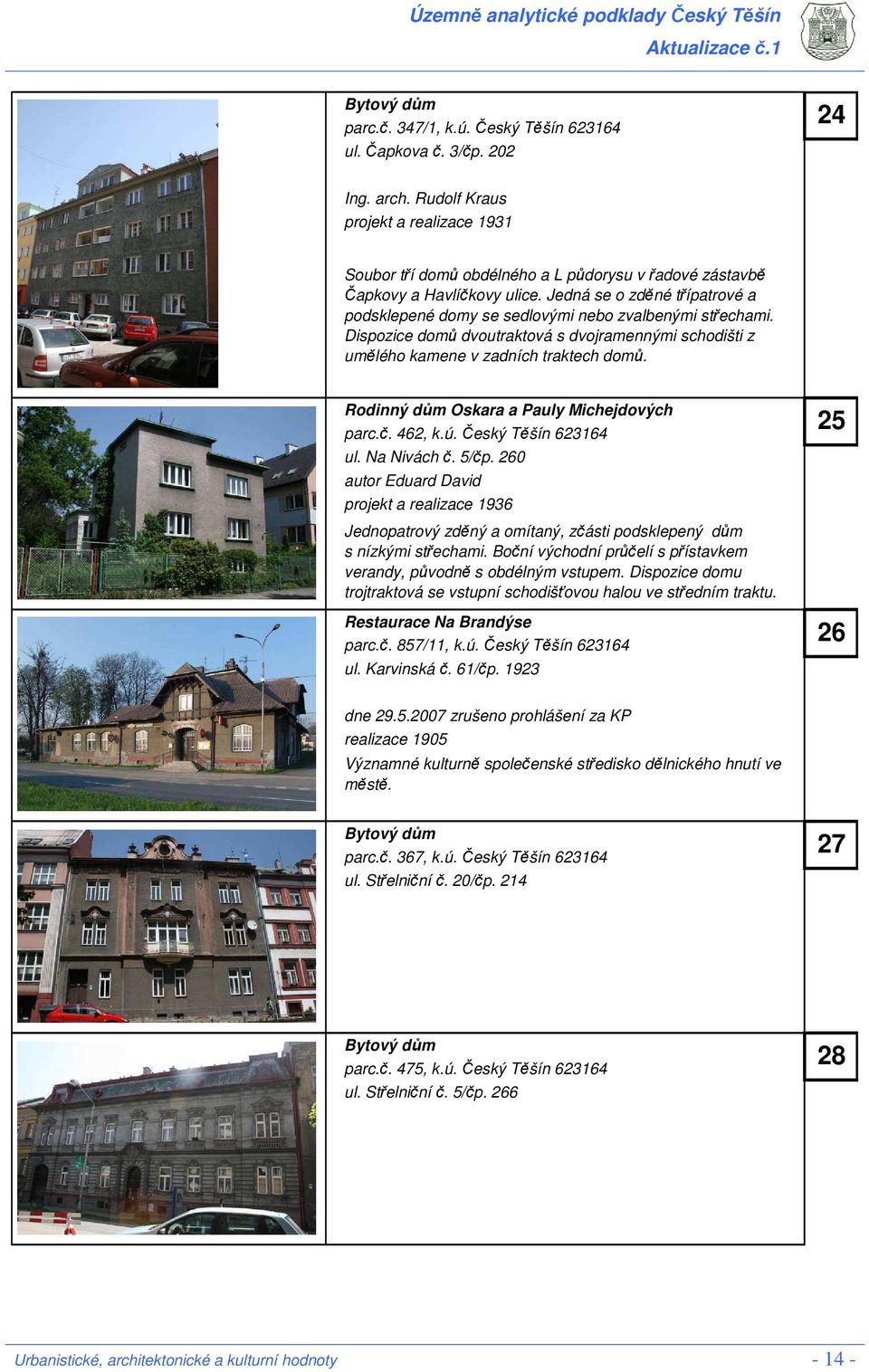 Rodinný dům Oskara a Pauly Michejdových parc.č. 462, k.ú. Český Těšín 623164 ul. Na Nivách č. 5/čp.