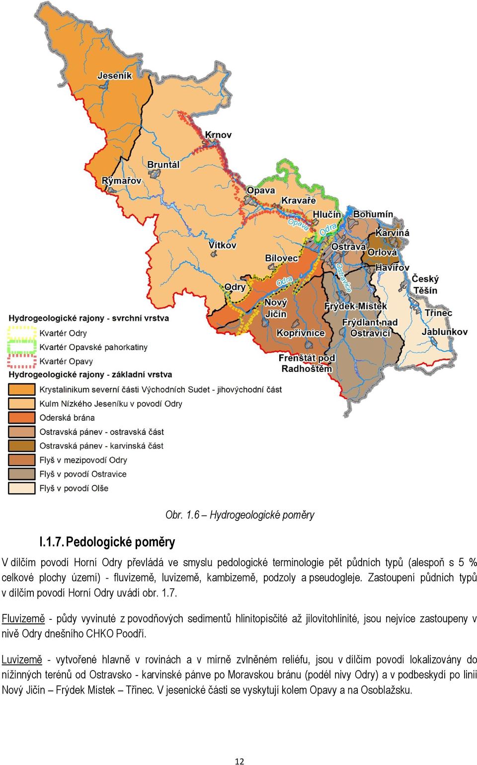 pseudogleje. Zastoupení půdních typů v dílčím povodí Horní Odry uvádí obr. 1.7.