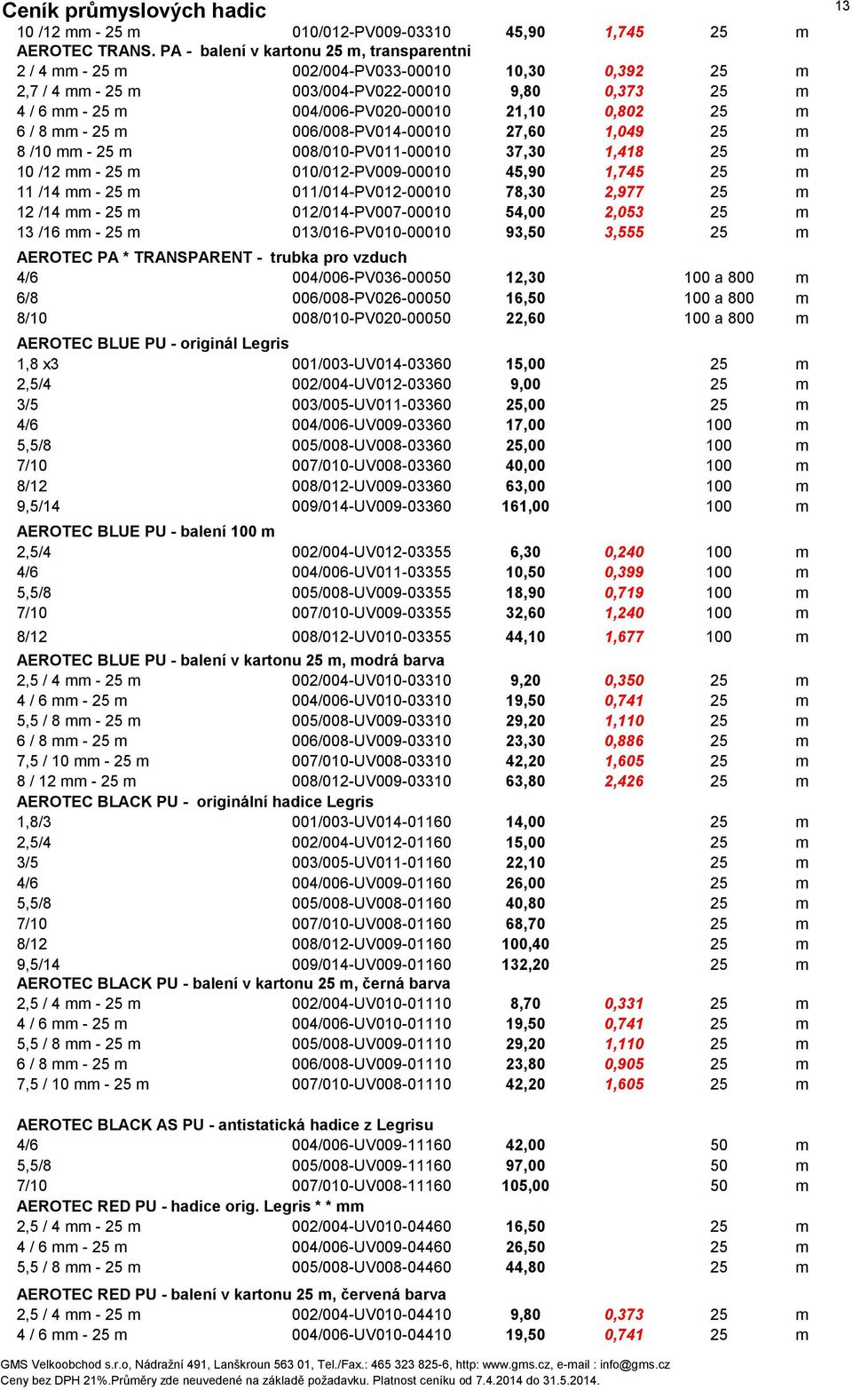 m 6 / 8 mm - 25 m 006/008-PV014-00010 27,60 1,049 25 m 8 /10 mm - 25 m 008/010-PV011-00010 37,30 1,418 25 m 10 /12 mm - 25 m 010/012-PV009-00010 45,90 1,745 25 m 11 /14 mm - 25 m 011/014-PV012-00010