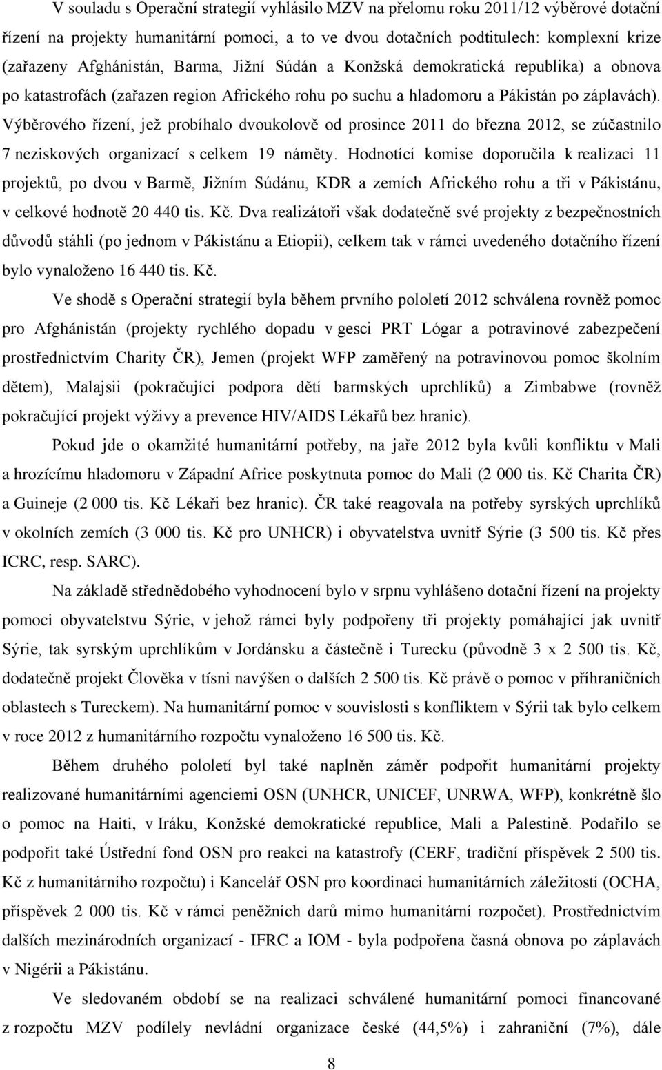 Výběrového řízení, jež probíhalo dvoukolově od prosince 2011 do března, se zúčastnilo 7 neziskových organizací s celkem 19 náměty.