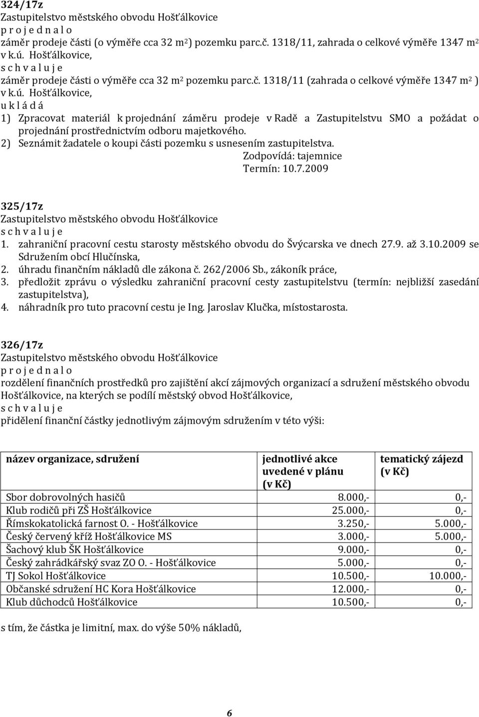 2) Seznámit žadatele o koupi části pozemku s usnesením zastupitelstva. 325/17z 1. zahraniční pracovní cestu starosty městského obvodu do Švýcarska ve dnech 27.9. až 3.10.