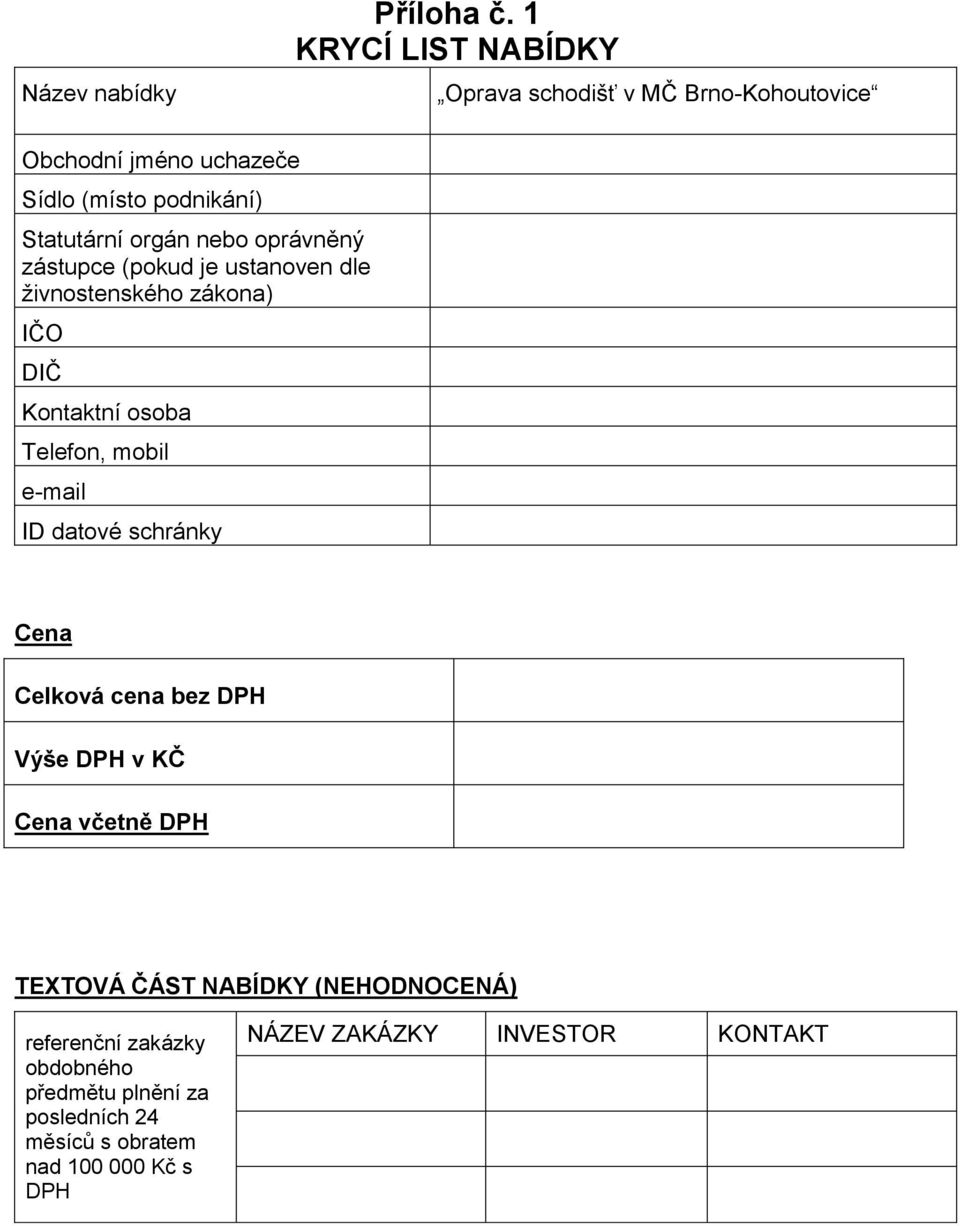 nebo oprávněný zástupce (pokud je ustanoven dle živnostenského zákona) IČO DIČ Kontaktní osoba Telefon, mobil e-mail ID datové