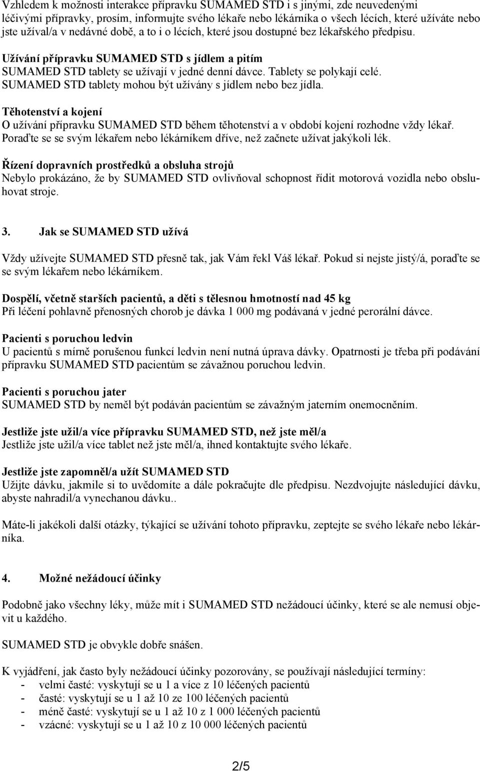 SUMAMED STD tablety mohou být užívány s jídlem nebo bez jídla. Těhotenství a kojení O užívání přípravku SUMAMED STD během těhotenství a v období kojení rozhodne vždy lékař.