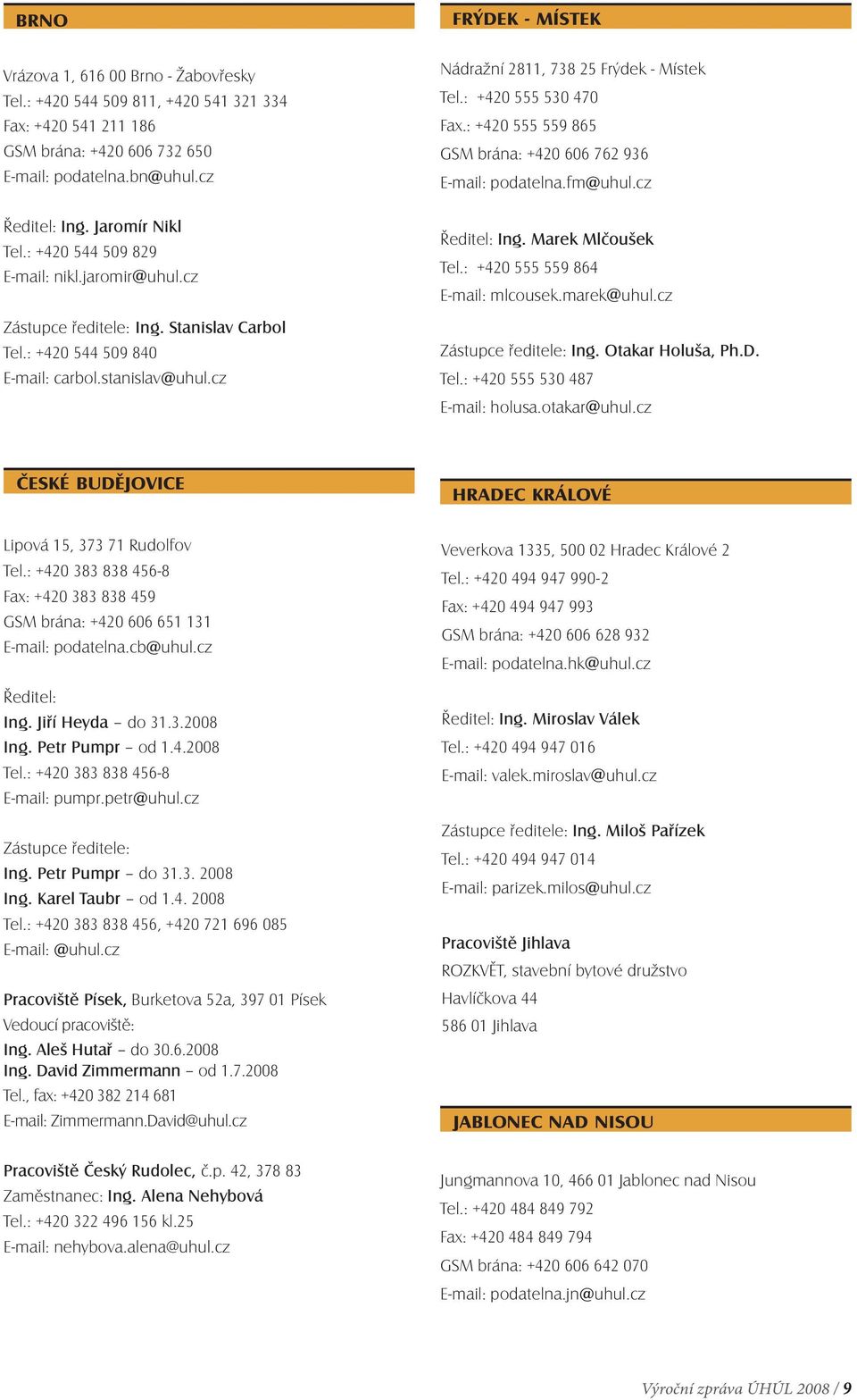cz Nádražní 2811, 738 25 Frýdek - Místek Tel.: +420 555 530 470 Fax.: +420 555 559 865 GSM brána: +420 606 762 936 E-mail: podatelna.fm@uhul.cz Ředitel: Ing. Marek Mlčoušek Tel.