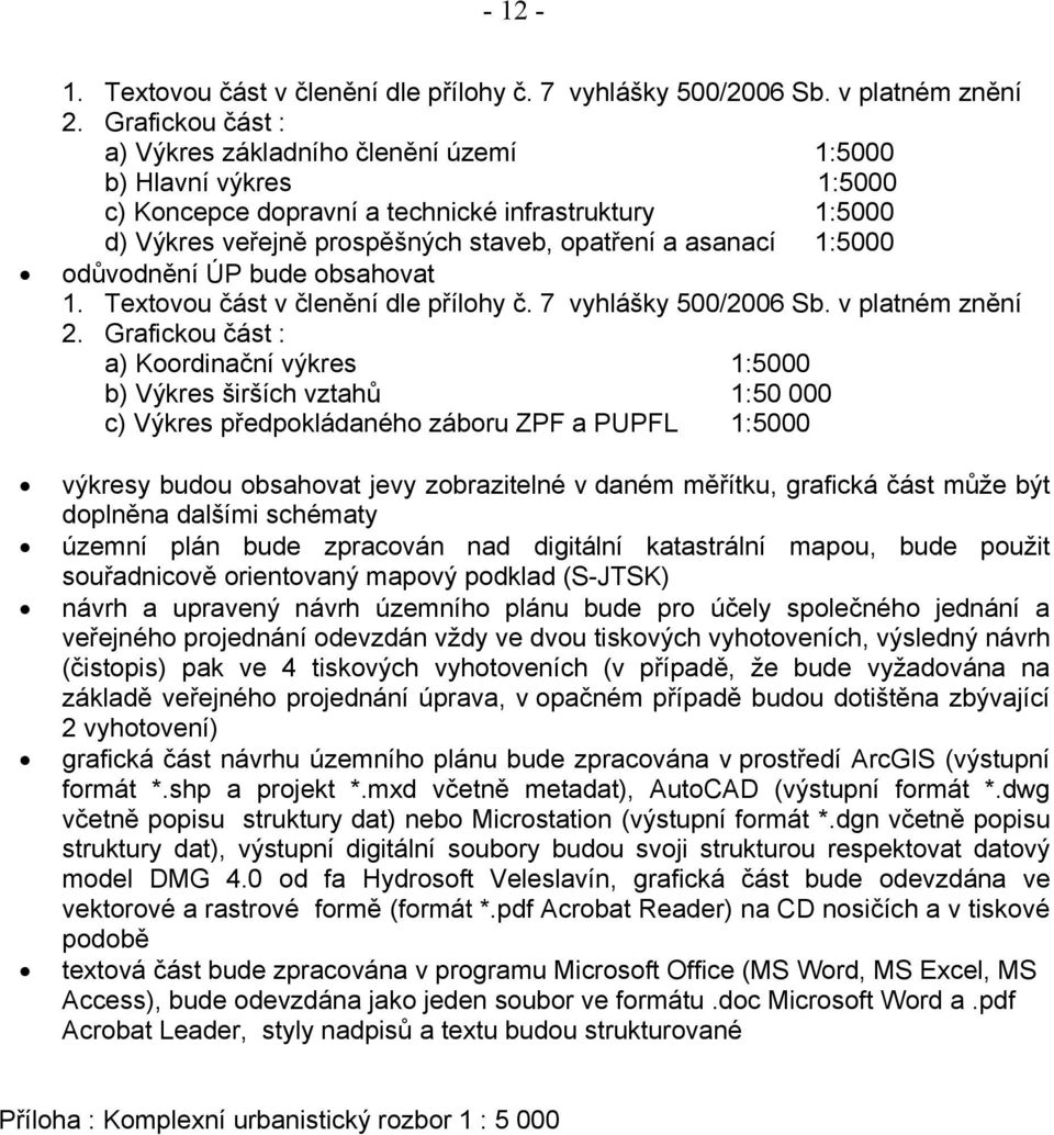 důvdnění ÚP bude bsahvat 1. Textvu část v členění dle přílhy č. 7 vyhlášky 500/2006 Sb. v platném znění 2.