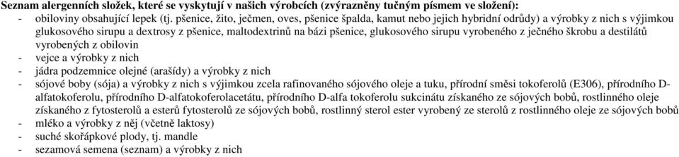 vyrobeného z ječného škrobu a destilátů vyrobených z obilovin - vejce a výrobky z nich - jádra podzemnice olejné (arašídy) a výrobky z nich - sójové boby (sója) a výrobky z nich s výjimkou zcela