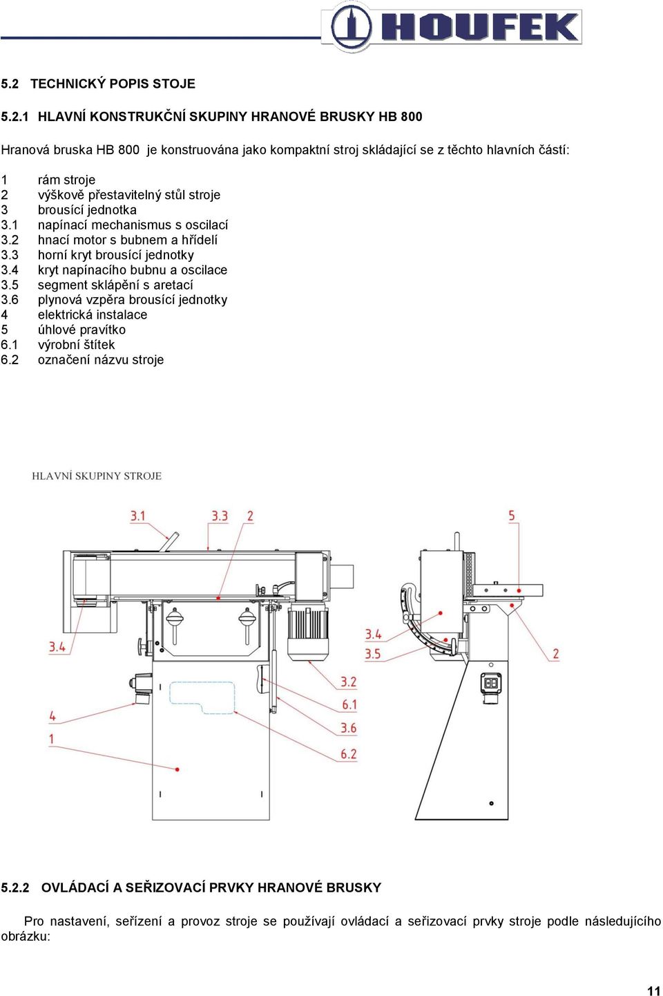 3 horní kryt brousící jednotky 3.4 kryt napínacího bubnu a oscilace 3.5 segment sklápění s aretací 3.