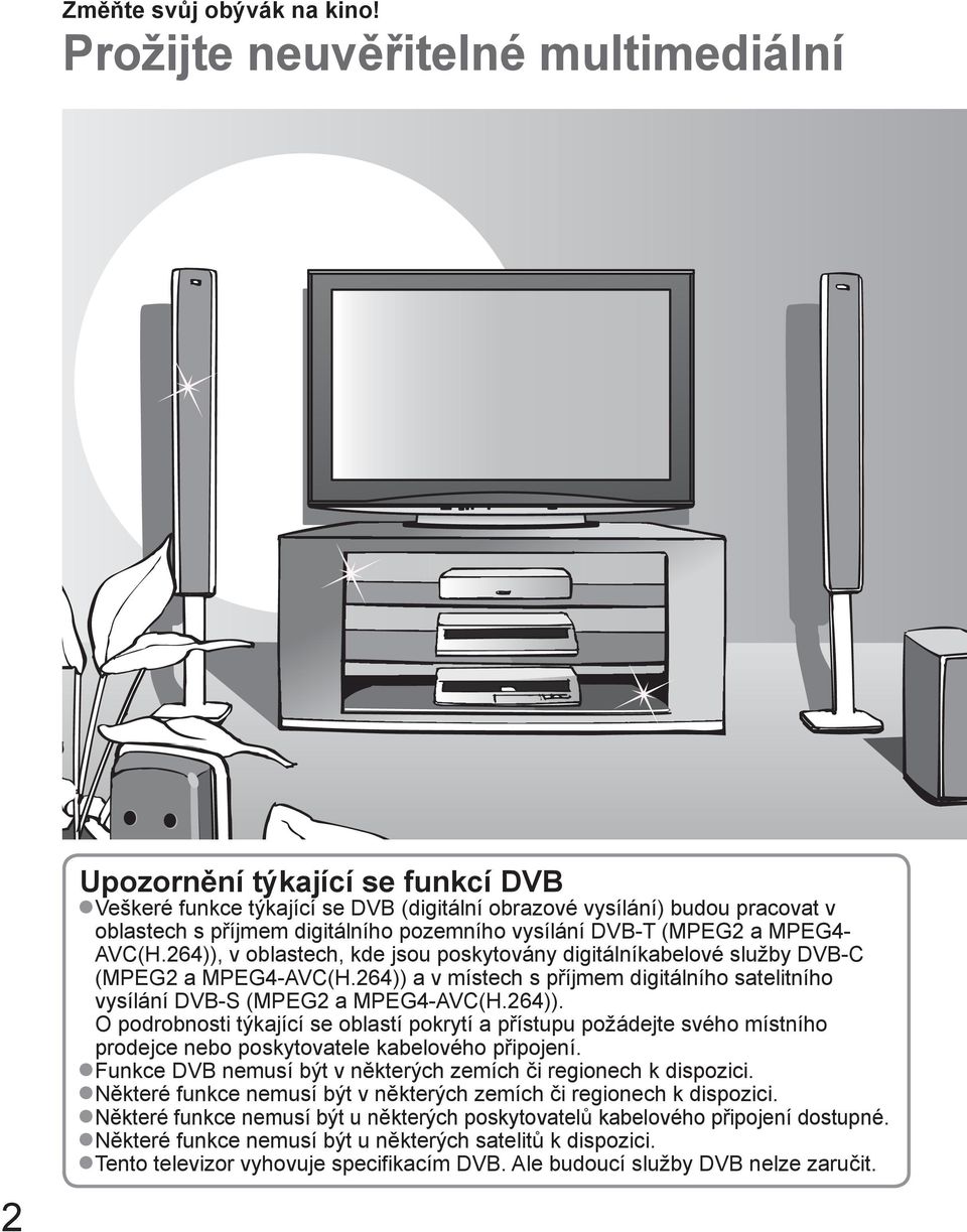 vysílání DVB-T (MPEG2 a MPEG4- AVC(H.264)), v oblastech, kde jsou poskytovány digitálníkabelové služby DVB-C (MPEG2 a MPEG4-AVC(H.