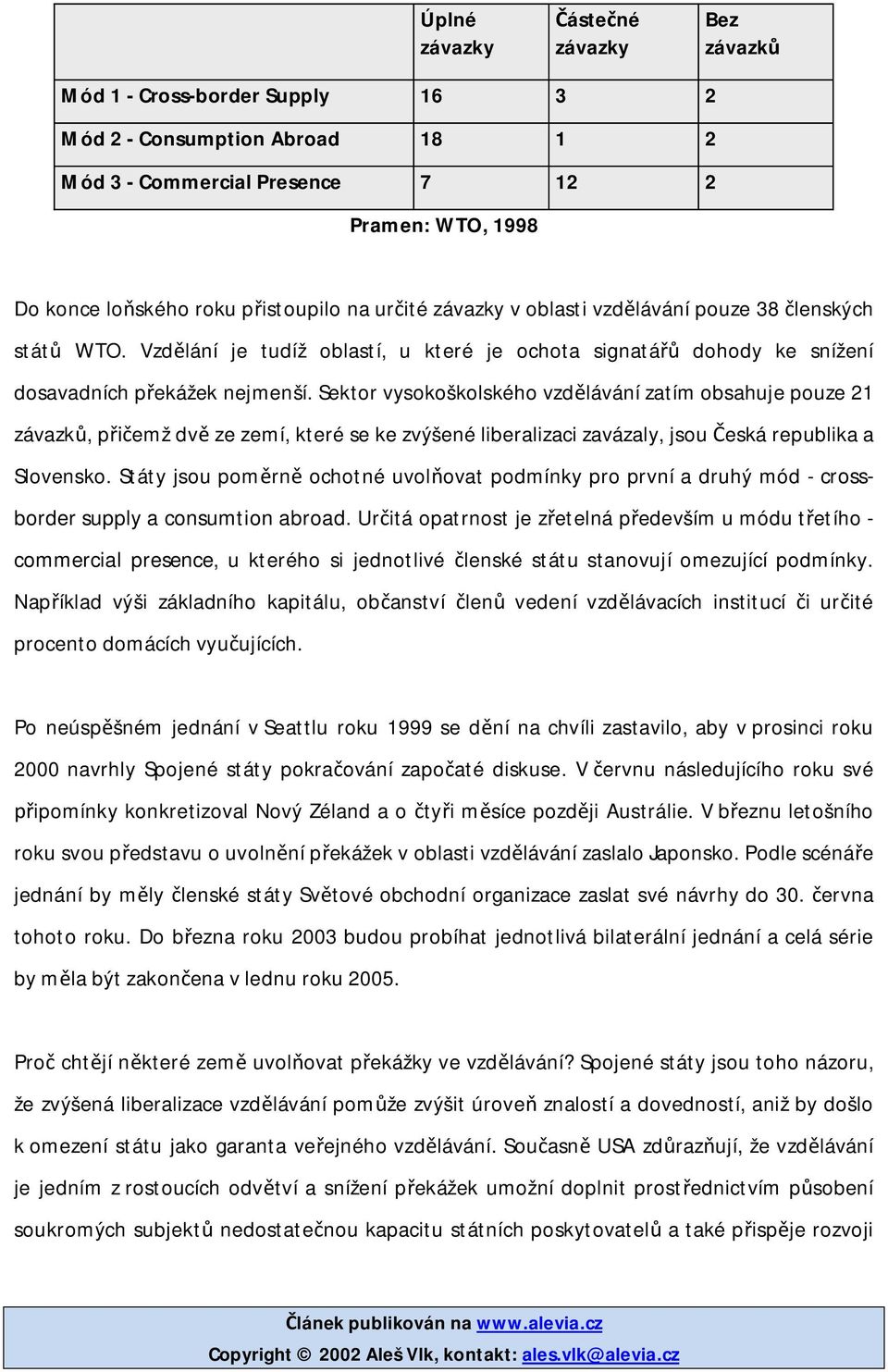 Sektor vysokoškolského vzd lávání zatím obsahuje pouze 21 závazk, p emž dv ze zemí, které se ke zvýšené liberalizaci zavázaly, jsou eská republika a Slovensko.