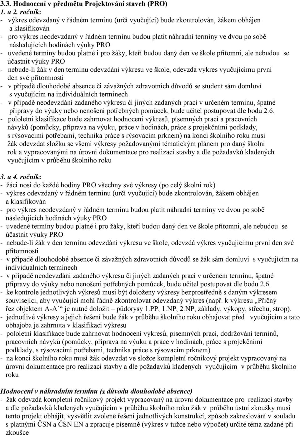 následujících hodinách výuky PRO - uvedené termíny budou platné i pro žáky, kteří budou daný den ve škole přítomni, ale nebudou se účastnit výuky PRO - nebude-li žák v den termínu odevzdání výkresu