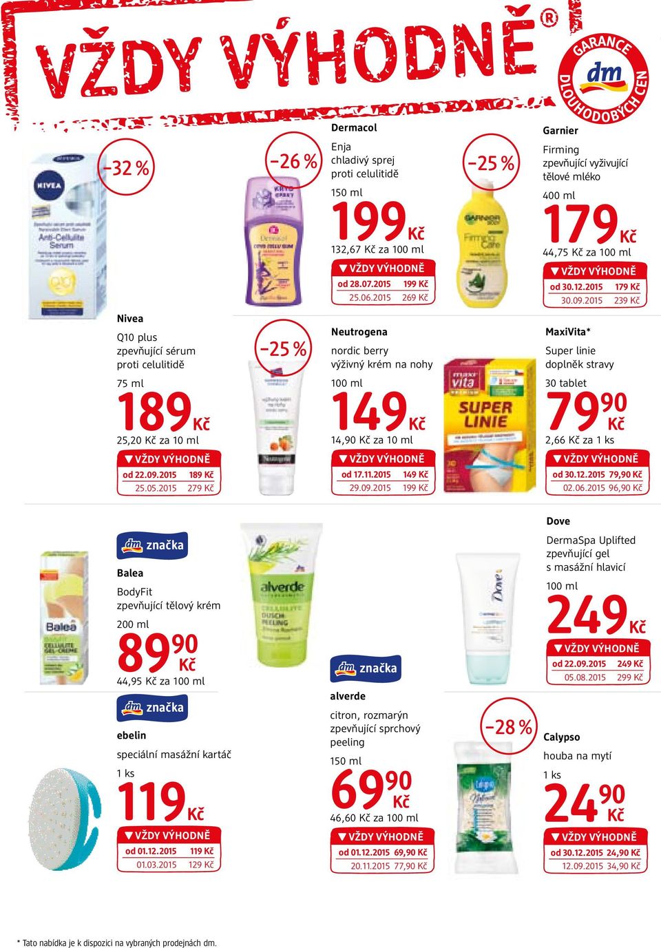 2015 239 Nivea Q10 plus zpevňující sérum proti celulitidě 25 % Neutrogena nordic berry výživný krém na nohy MaxiVita* Super linie doplněk stravy 75 ml 189 25,20 za 10 ml 100 ml 149 14,90 za 10 ml 30