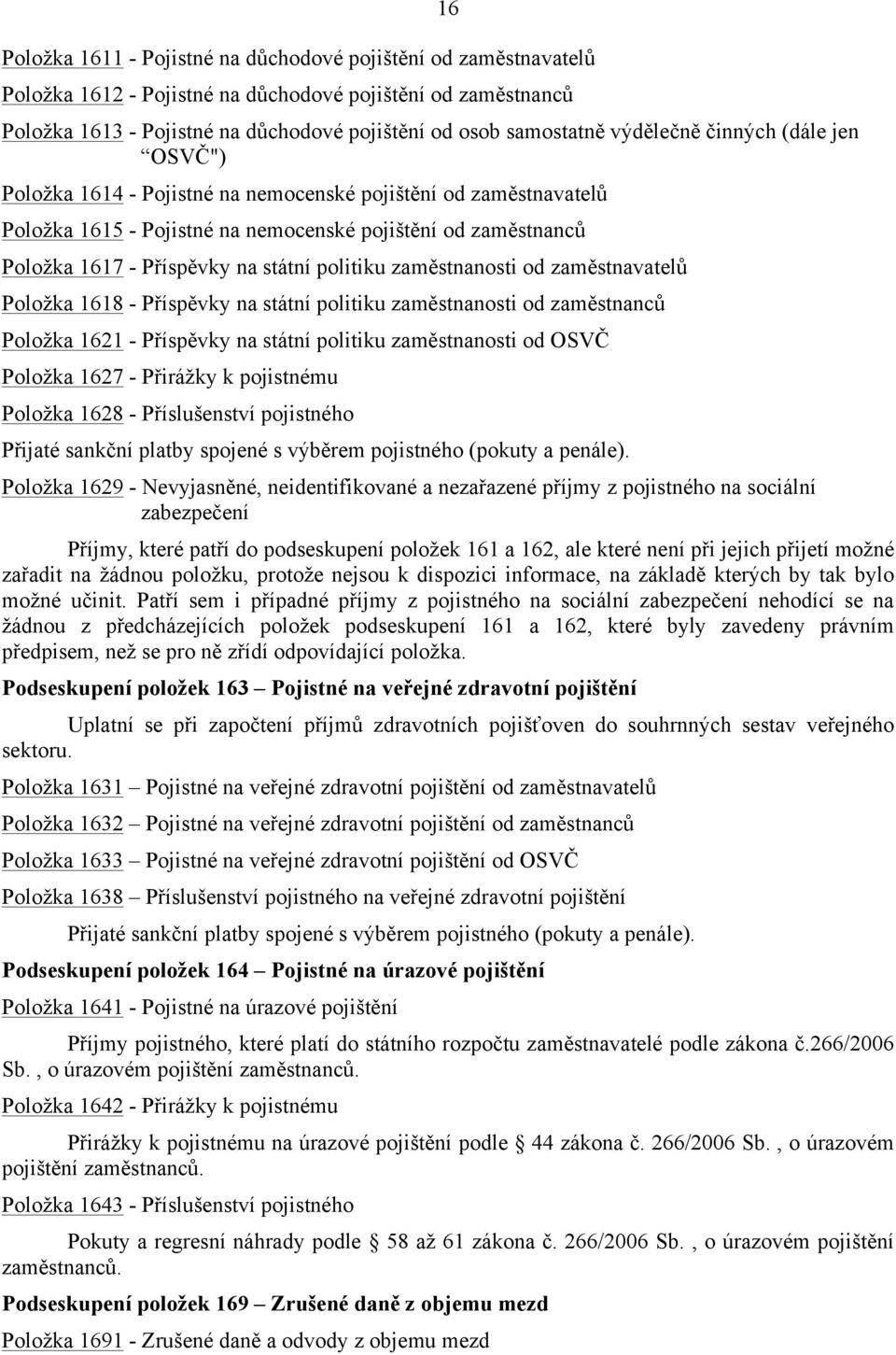 politiku zaměstnanosti od zaměstnavatelů Položka 1618 - Příspěvky na státní politiku zaměstnanosti od zaměstnanců Položka 1621 - Příspěvky na státní politiku zaměstnanosti od OSVČ Položka 1627 -