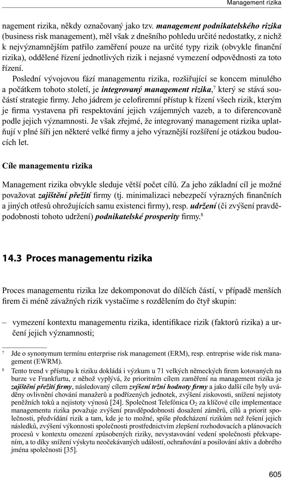 rizika), oddělené řízení jednotlivých rizik i nejasné vymezení odpovědnosti za toto řízení.