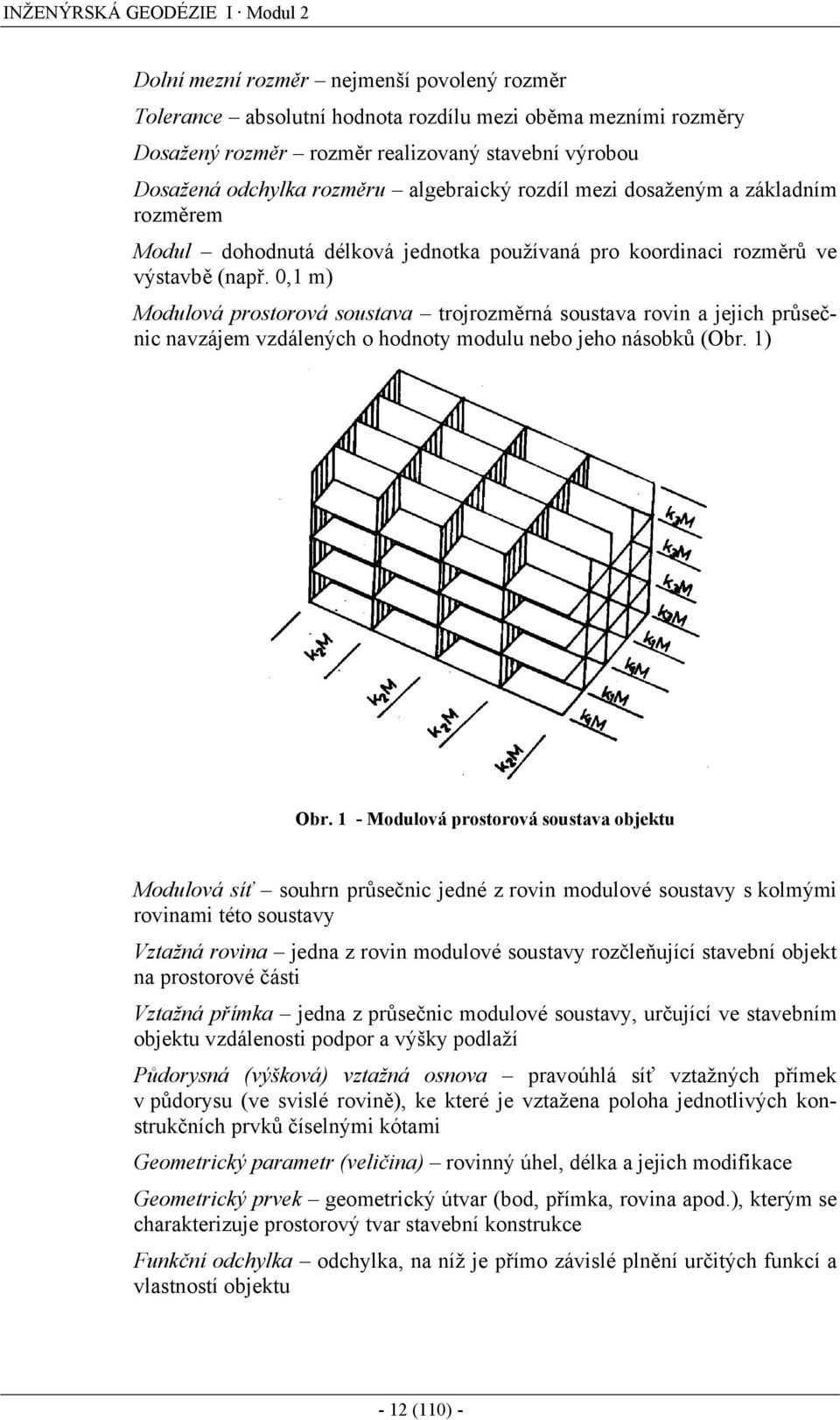 0,1 m) Modulová prostorová soustava trojrozměrná soustava rovin a jejich průsečnic navzájem vzdálených o hodnoty modulu nebo jeho násobků (Obr. 1) Obr.