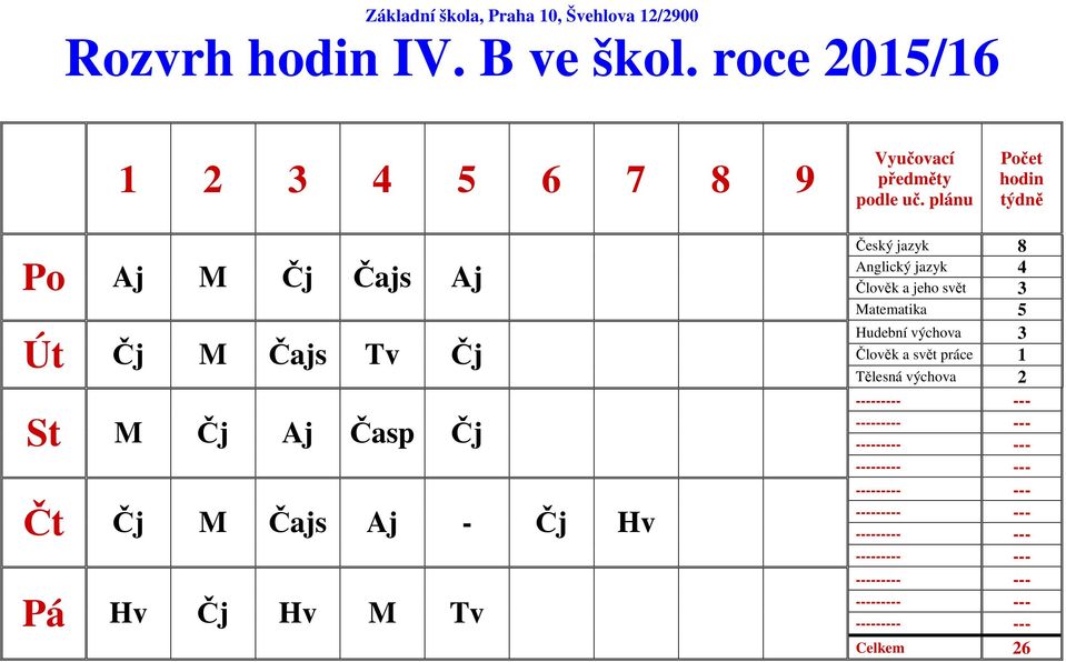 Čj St M Čj Aj Časp Čj Čt Čj M Čajs Aj - Čj Hv Pá