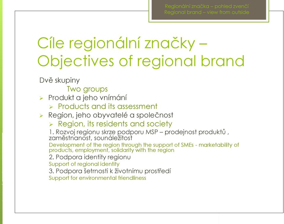 Rozvoj regionu skrze podporu MSP prodejnost produktů, zaměstnanost, sounáležitost Development of the region through the support of SMEs