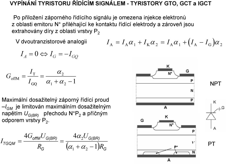 analogii + + ( ) A 0 G GQ α α α α A A K A A G G offm T GQ α α + α NPT Maximální dosažitelný záporný řídící proud GM je limitován