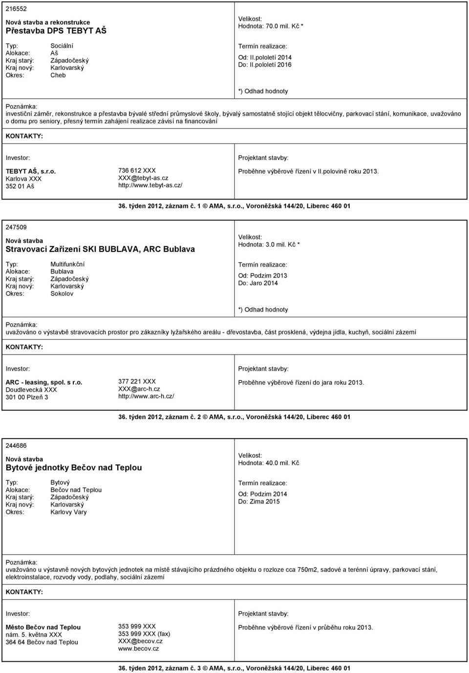 přesný termín zahájení realizace závisí na financování TEBYT AŠ, s.r.o. Karlova 352 01 Aš 736 612 @tebyt-as.cz http://www.tebyt-as.cz/ Proběhne výběrové řízení v II.polovině roku 2013. 36.