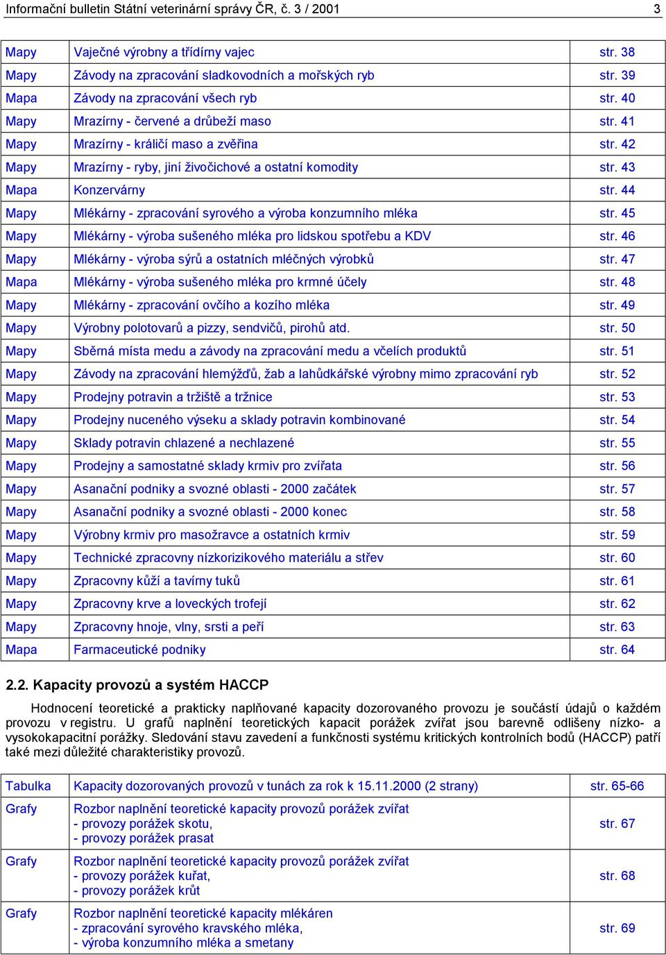 4 Mapy Mrazírny - ryby, jiní živočichové a ostatní komodity str. 43 Mapa Konzervárny str. 44 Mapy Mlékárny - zpracování syrového a výroba konzumního mléka str.