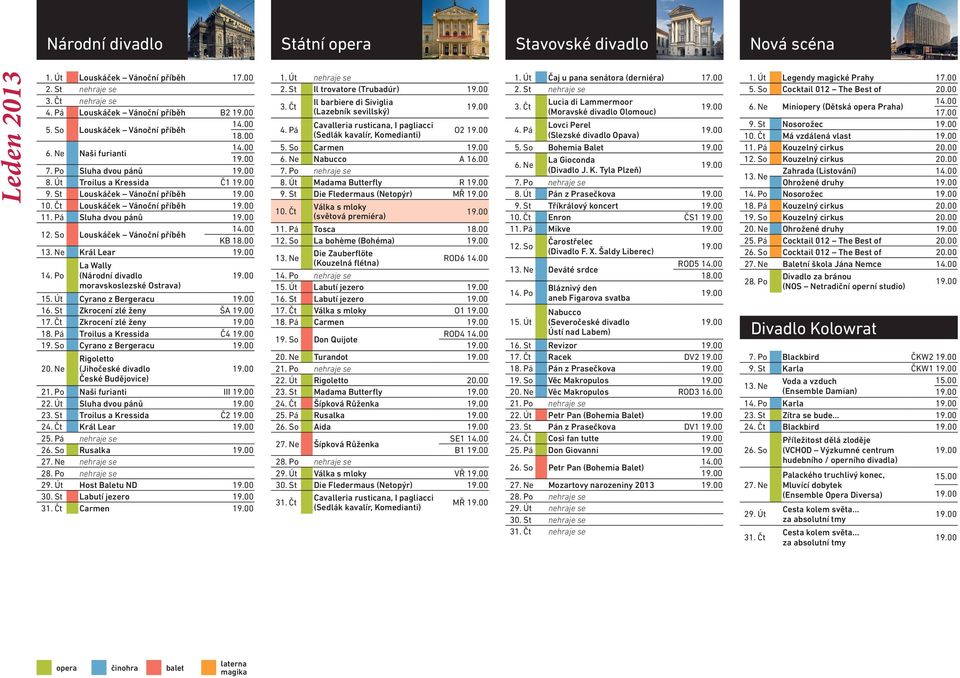 Po La Wally (Národní divadlo moravskoslezské Ostrava) 15. Út Cyrano z Bergeracu 16. St Zkrocení zlé ženy ŠA 17. Čt Zkrocení zlé ženy 18. Pá Troilus a Kressida Č4 19. So Cyrano z Bergeracu 20.